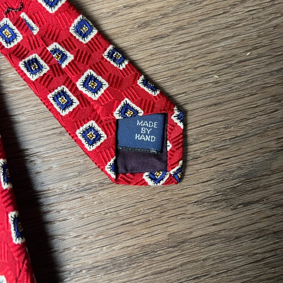 Polo by Ralph Lauren‎ Red Geometric Silk Necktie Made By Hand Mens - Picture 4 of 6